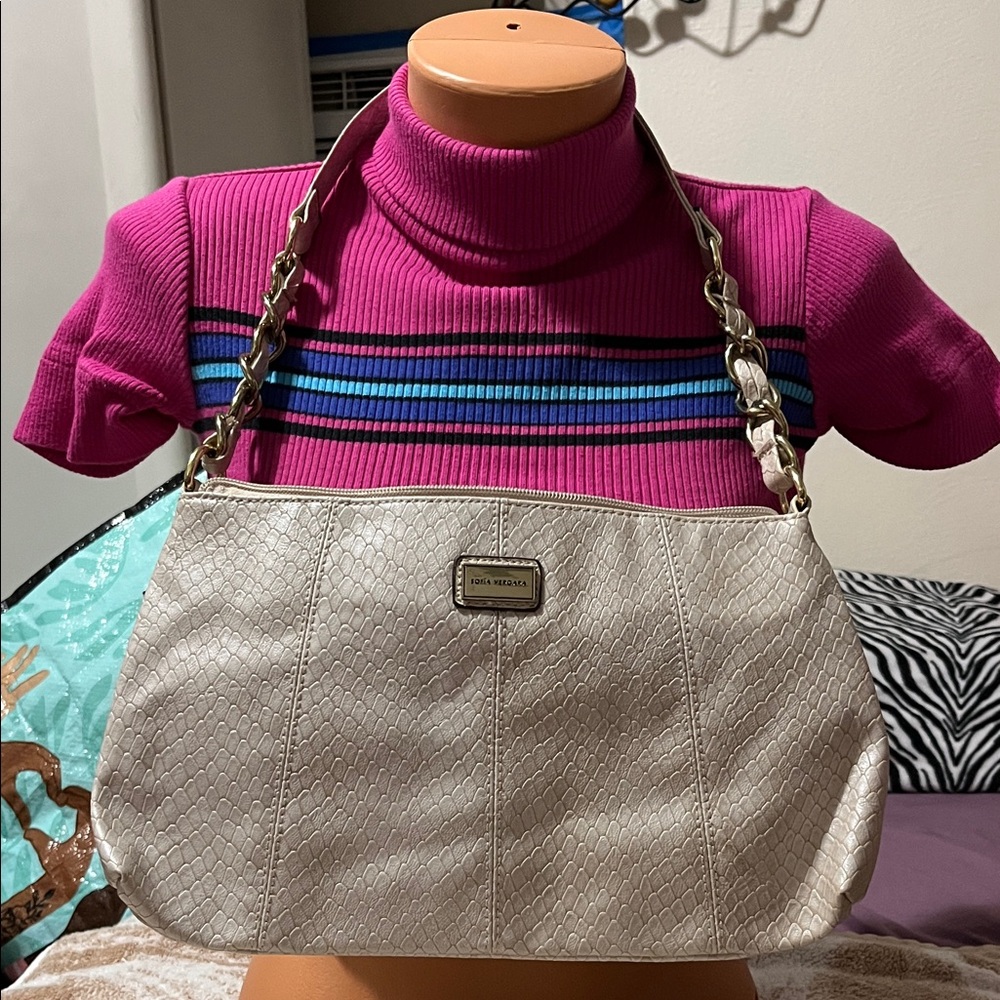 Sofia By Sofia Vergara Beige Textured Shoulder Bag - image 1